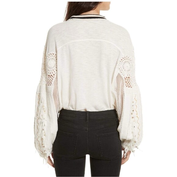 Free People Size M Marakesh Embellished Crochet Sweater Top Ivory Cotton New - Picture 2 of 13